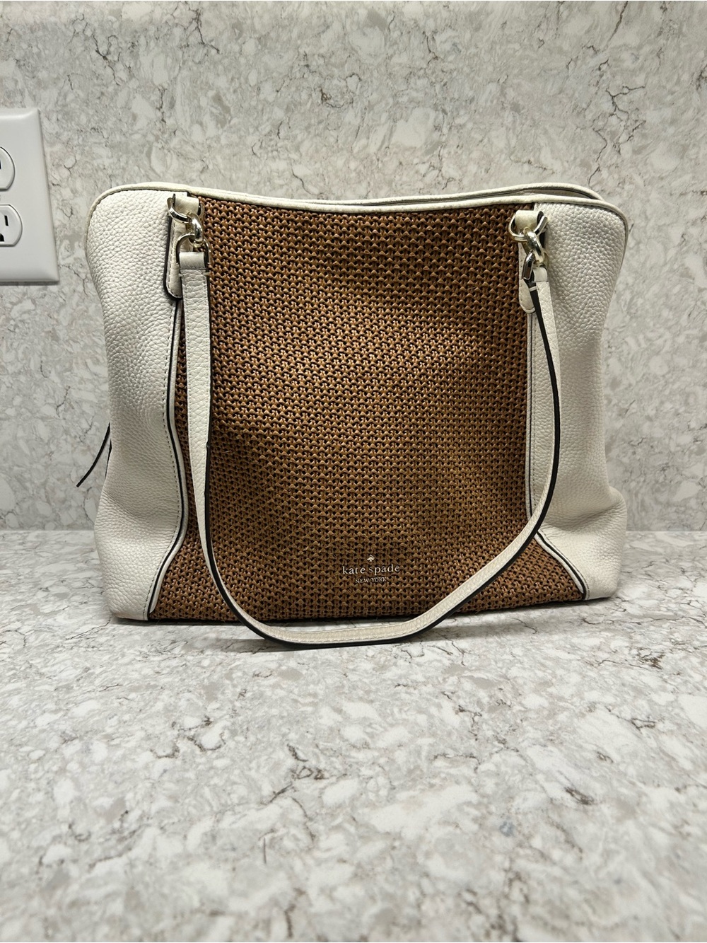 kate spade White and Brown Woven Shoulder Bag